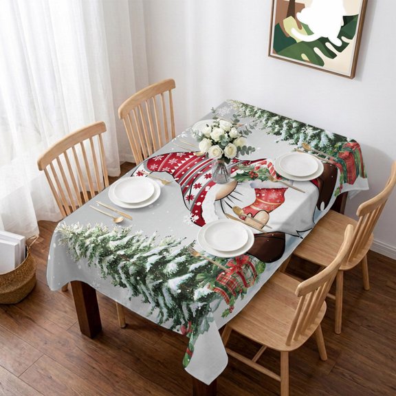 Grey Gnomes Christmas Table Cloth Waterproof Tablecloths, Xmas Tree Snowflake Winter Gifts Tablecloth Dining Table Cover for Kitchen Party Tabletop Outdoor, Rectangle Tablecloth 52x70 Inch