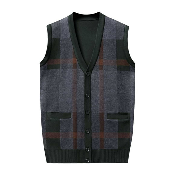 Men's Knitted V Neck Wool Sweater Vest Fashionable Pattern Casual Sleeveless Cardigan Coat for Autumn Winter