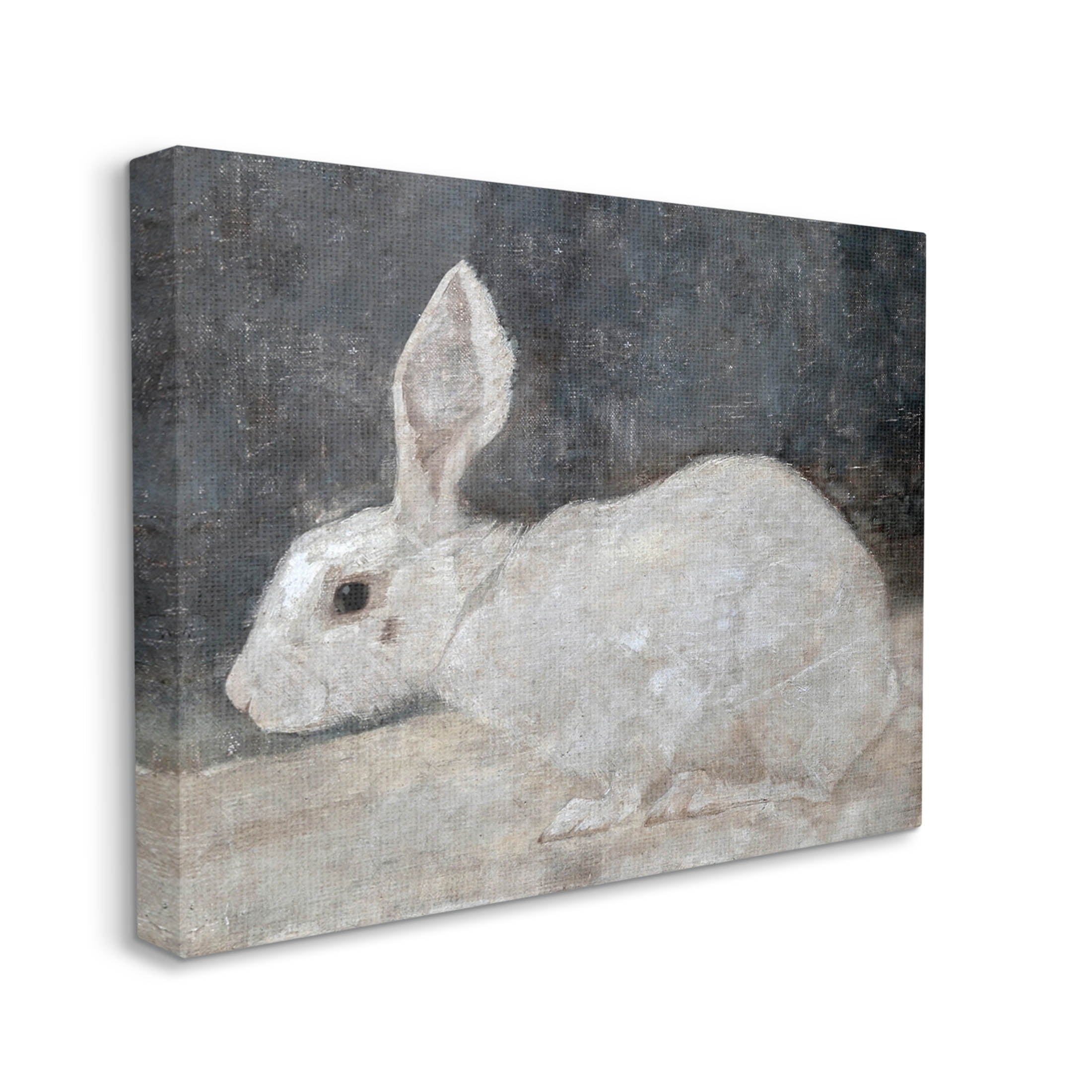 White Rabbit Bunny Classic Animals & Insects Painting Gallery Wrapped Canvas Print Wall Art
