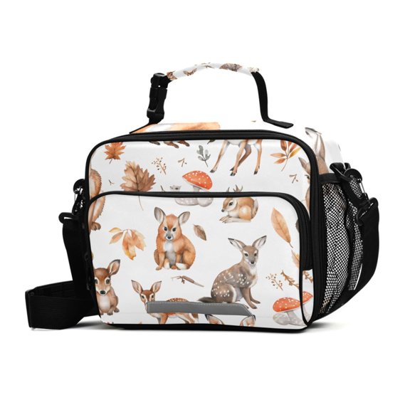 ALAZA Cute Deer Mushrooms Lunch Box Insulated Cooler Bag Reusable Tote Bags Shoulder Strap
