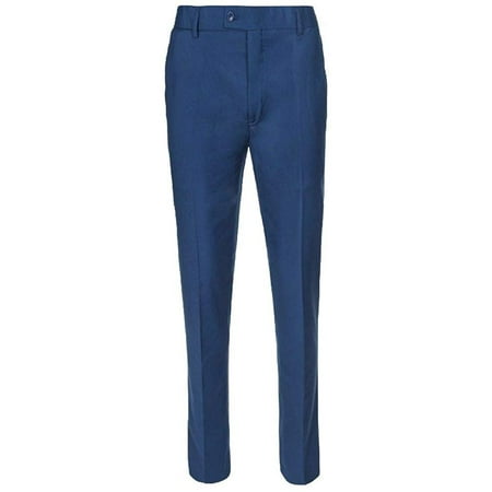 

RGM Boys Dress Pants - Hidden Expandable-Waist Flat-Front Skinny fit Slacks - Poly Rayon By Giovanni Uomo New Blue 3