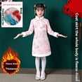 thumbnail image 2 of Otqutp Toddler Girls Traditional Chinese Cheongsam 𝗧ang Suit Plush Trim Flower Embroidery New Year Dress Coat Retro Qipao, 2 of 4