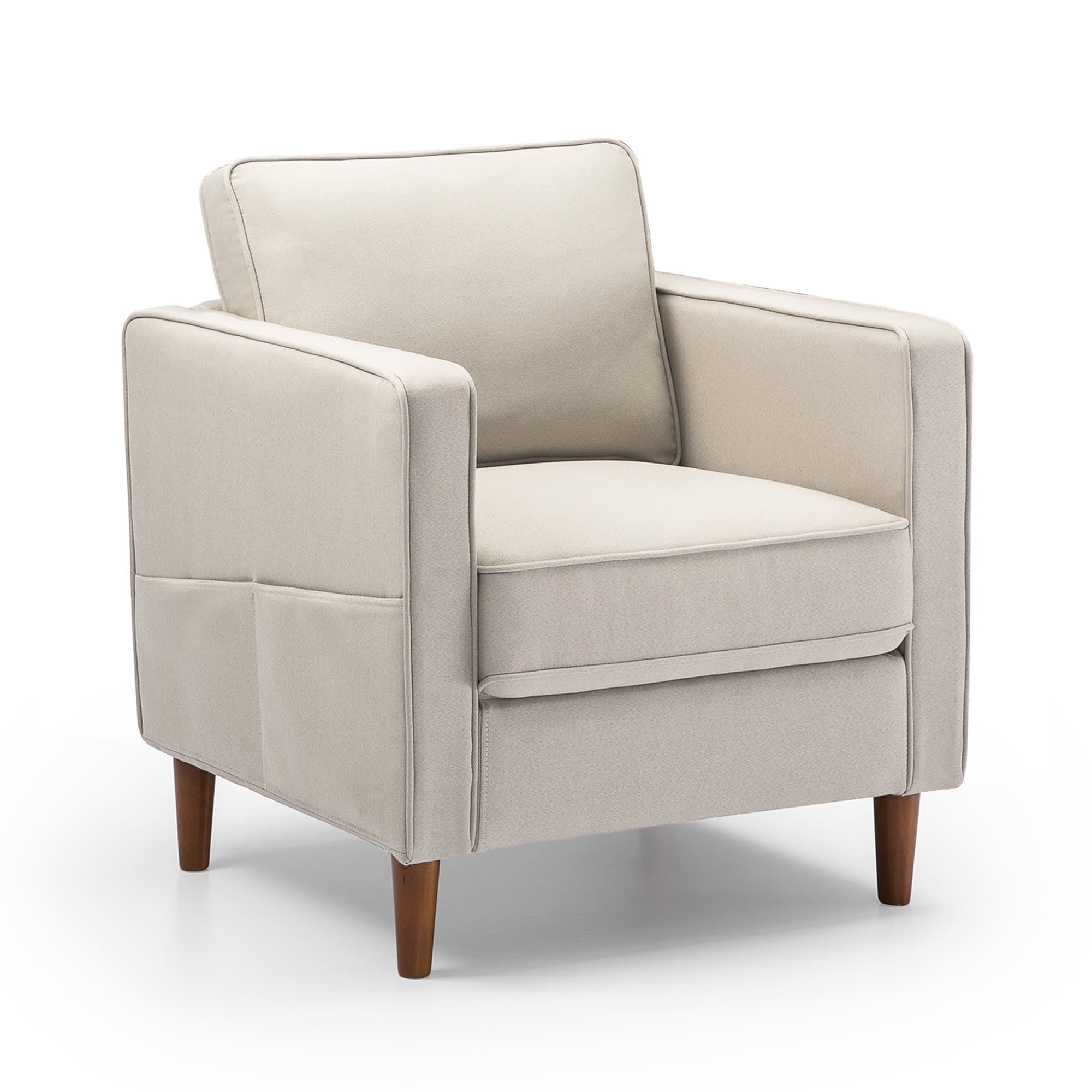 Mellow Hana Modern Fabric Armchair with Armrest Pockets, Sand Gray Beige