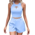 thumbnail image 2 of Karymi Womens Tops Dressy Casual 2 Piece Matching Outfit, Halter Heart Rhinestone Cutout Crop Tank Top & Button Decor High Waist Shorts, Club Casual Two Piece Set Summer Tops for Women 2026, 2 of 8