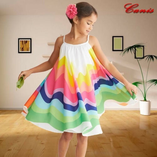Summer Toddler Baby Kid Girl Sleeveless Rainbow Print Dress Vest Dresses Clothes 