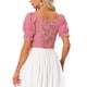 thumbnail image 3 of TOP CORTO CON ELASTICO INSPIRE CHIC PARA MUJERES, MANGAS BOLLO, TOPS DE CAMPESINA EN CUADROS GINGHAM, ROJO L, 3 of 6