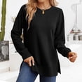thumbnail image 2 of Visaly Crew Neck Side Split Sweatshirt for Women Long Sleeve Pullover Shirts Casual Loose Side Slits Tunic Top Dressy Sweatshirts Gym Sweatshirt Tunic Pullover Shirts Black L, 2 of 5