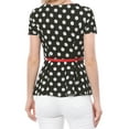 thumbnail image 4 of INSPIRE CHIC Women's Round Neck Short Sleeves Polka Dots Peplum Blouse with Belt XL Black, 4 of 8