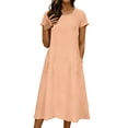 thumbnail image 3 of Horkkom Maxi Dresses for Women Summer Fashion Linen Dress Casual Solid Color Short Sleeve Dresses with Pockets XXL, 3 of 9