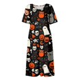 thumbnail image 4 of Women's Halloween Print Round Neck Casual Dress with Pockets Short Sleeve Loose Midi Dress Plus Size for Autumn Daily Wear Black L, 4 of 6