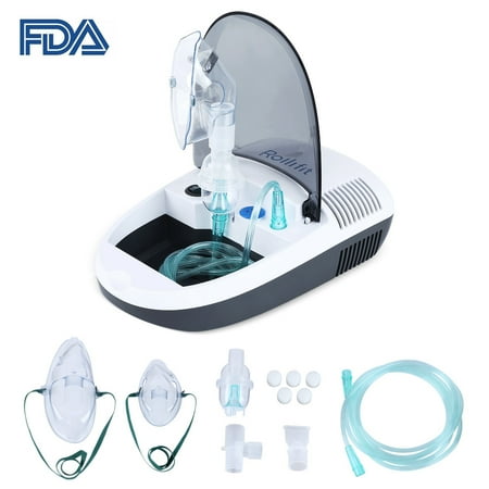 Rolli-fit Upgraded Compressor System Cool Mist Inhaler Kits with 1 Set Parts Kit (Universal Tubing 2 Masks) for Adults and Kids, FDA Approved, Cool Mist 0.3-0.5 um