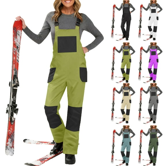 Women Fashion Casual Thick Bib Snow Pants Snowboard Skisuit Outdoor Sports Zipper Ski Suit Women's Snow Ski Overalls Windproof Insulated Romper Snowpants