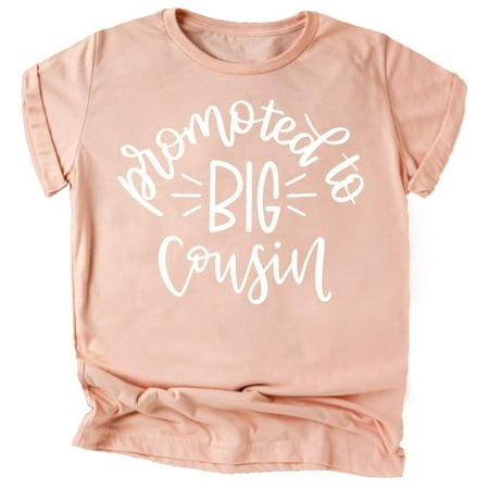 

Promoted to Big Cousin T-Shirts for Toddler Girls Fun Family Outfits White on Peach Shirt 4T