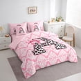 thumbnail image 3 of Homewish Initial A Letter Bedding Comforter Set 7 Pieces for Kids, Bohemian Damask Flower Full Bedding Set, Pink Princess Bowknot Reversible Fitted Sheet Flat Sheet, Lightweight Room Decor, 3 of 7