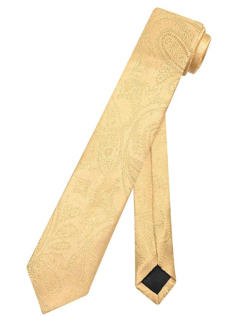 Vesuvio Napoli Narrow NeckTie Solid GOLD Color Paisley 2.5' Skinny Mens Neck Tie
