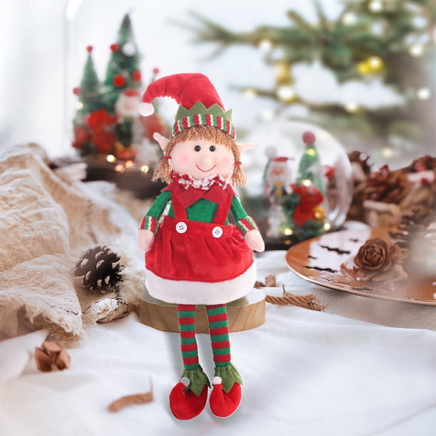 Muñecas de elfo de patas largas de 18,9 pulgadas, muñeco de elfo de Navidad de tela roja y verde