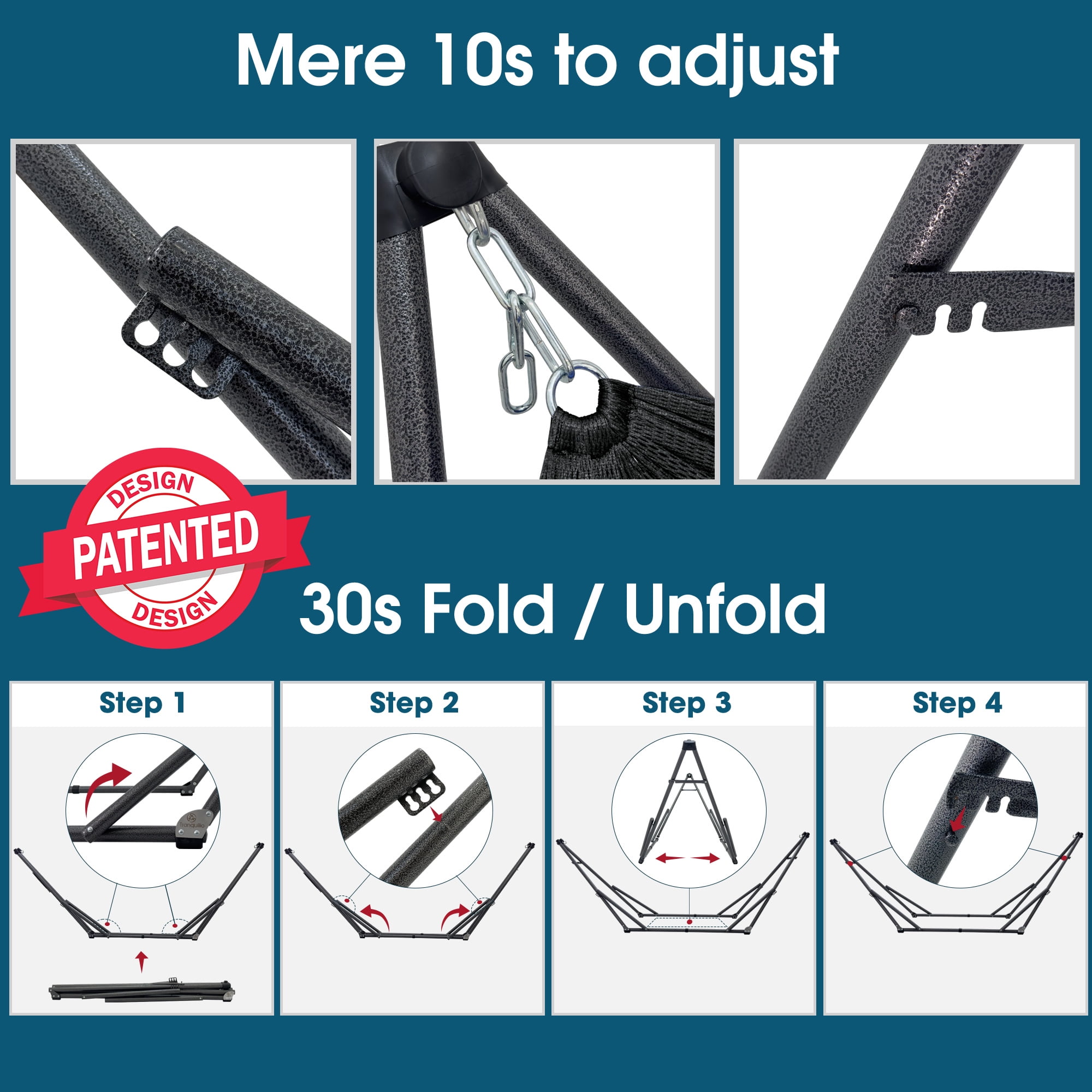 Tranquillo 600 Lbs Capacity 2-Person Adjustable Hammock Stand with Portable Easy Assembly, Black