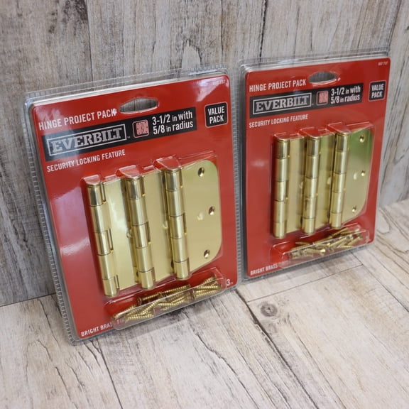 6 Pc- Everbilt 3-1/2 in. Security Door Hinge 5/8 in. Radius, Bright Brass Finish