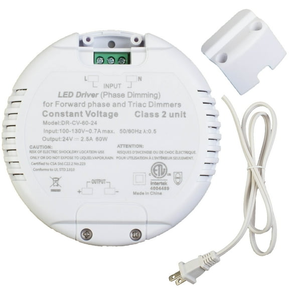 Dimmable LED Driver power supply, AC 100v-130v to DC 24v 60W Class 2 Triac Round Shape