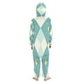 thumbnail image 3 of Soft Big Kids Onesie Pajamas Cozy Loose-Fit Jumpsuits for kids with Pockets for Christmas Lounge & Play Light Teal Argyle, 3 of 8
