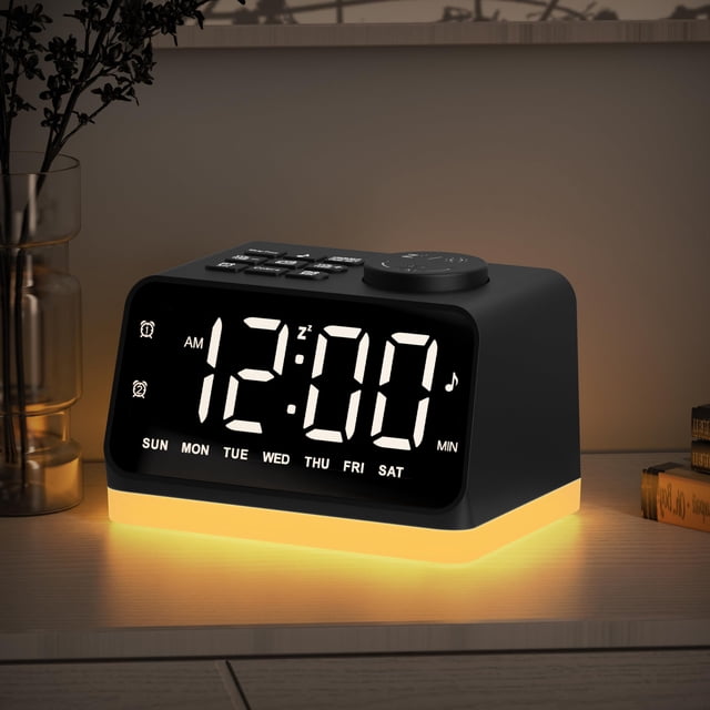 Reloj despertador JALL con radio FM digital para dormitorio, 8 colores, luz nocturna