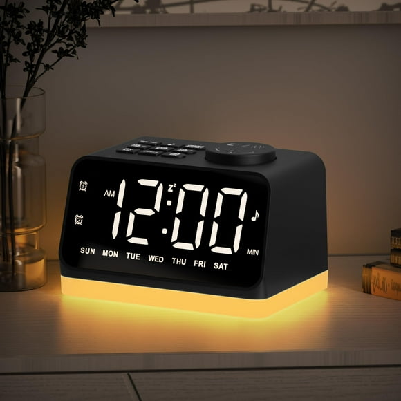 Reloj despertador JALL con radio FM digital para dormitorio, 8 colores, luz nocturna