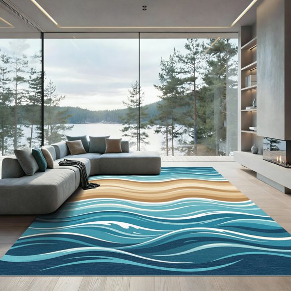 ODIKA 4'x6' Machine Washable Non-Slip Area Rug, Abstract Blue High Traffic Rug, Blue, 1282440