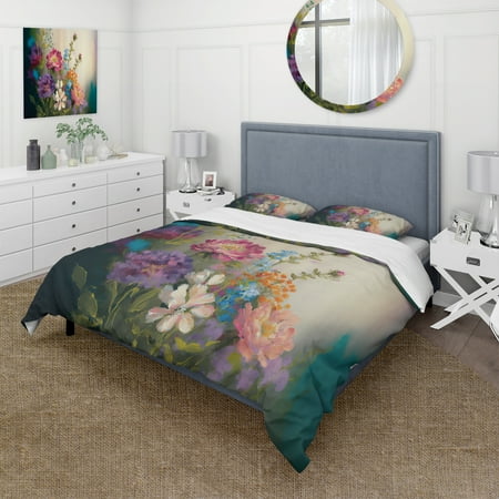 Designart "Artistic Rendition Wildflowers in Bloom III" Floral Bouquet Bedding Covert Set - Bouquet Cream Floral Bed Set With 1 Sham