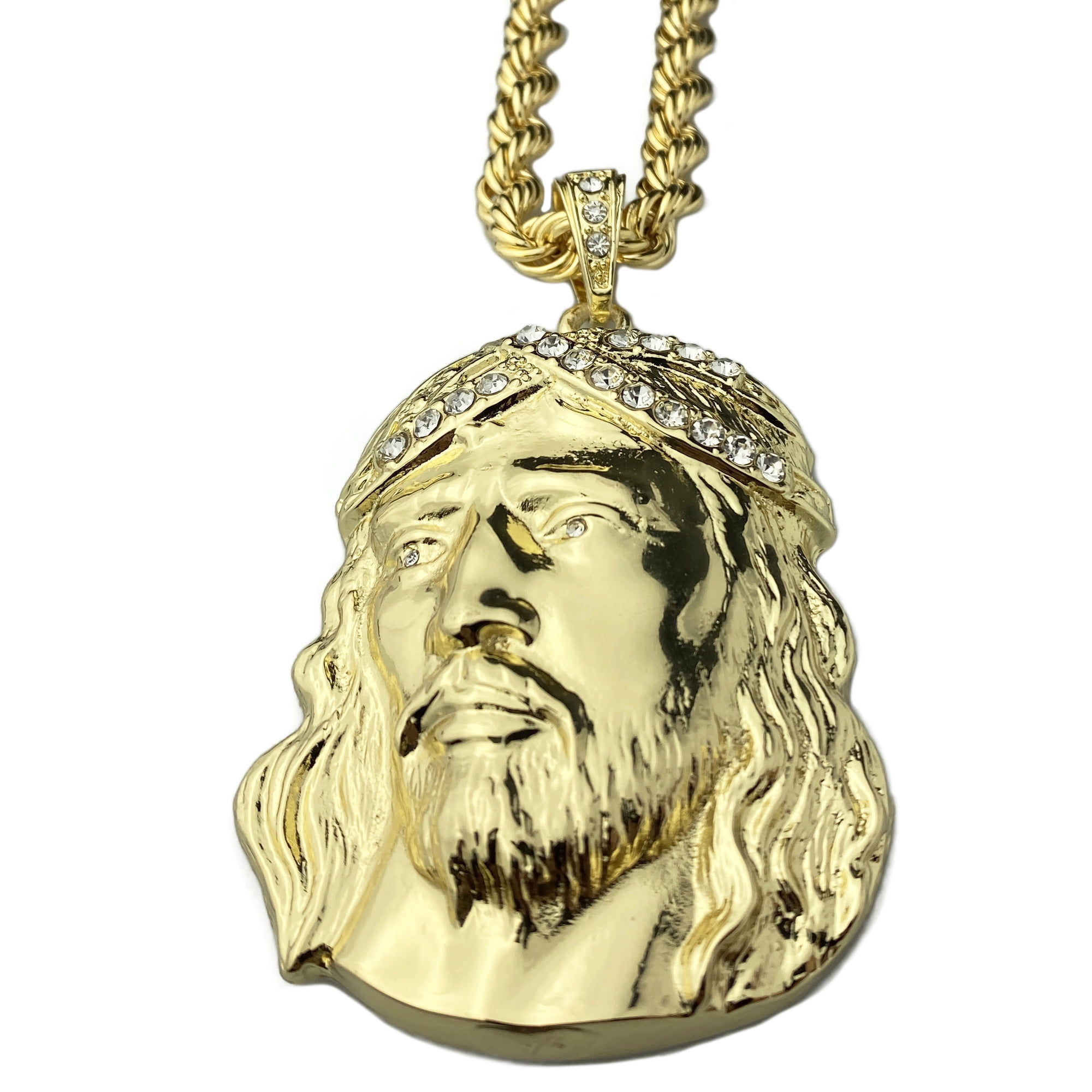 Mens Huge Jumbo Jesus Piece Pendant Hip Hop Chain Iced Head 14K Gold Plated  Rope Necklace 36