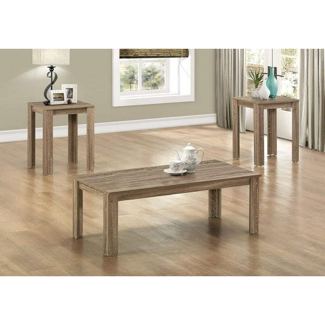 Monarch Specialties Table Set, 3pcs Set, Coffee, End, Side, Accent, Living Room, Laminate, Brown, Transitional