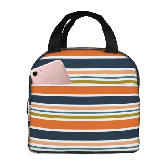 Easygdp Colorful Pastel Stripes Bolsa Térmica Premium - Tela Oxford Impermeable, Gran Capacidad, Bolsillo Frontal, Unisex para Trabajo, Escuela, Actividades al Aire Libre y Picnics