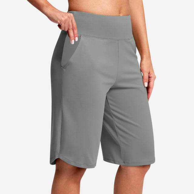 TaTaai Women High Waist Yoga Shorts Biker Style Stretchy 5 Inch Mid Thigh Athletic Shorts for Gym Work Office Casual Lounge Non-See-Through Gift