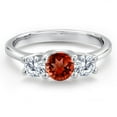 thumbnail image 3 of Gem Stone King 14K White Gold Red Garnet & Moissanite 3-Stone Engagement Ring | 1.01 Cttw | Round 5MM and 4MM | Three Stone Wedding Anniversary Promise Ring for Women (Size 6), 3 of 6
