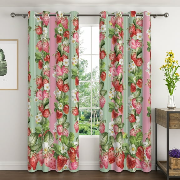 Lfeey Pink Blackout Curtains for Kids Bedroom, Grommet Curtains, Strawberry Print, 42x63 inch, 2 Panels