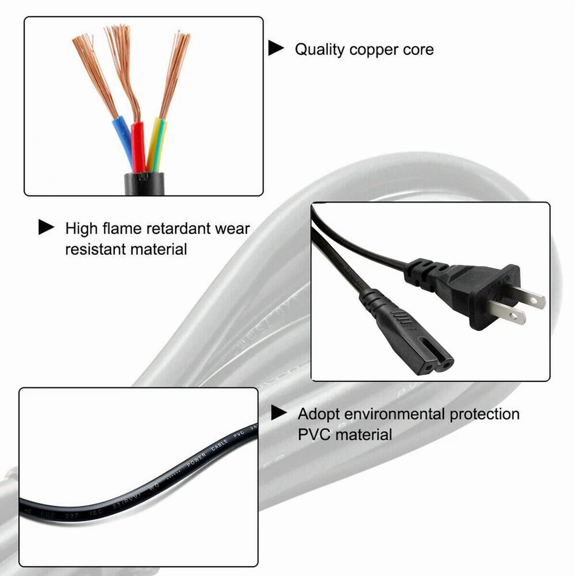 Aprelco 5Ft Ul 2 Prong Ac Power Cord Cable Lead For Vizio Sharp Sanyo Emerson Tv