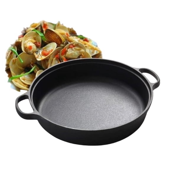 Cast Iron Skillet with 2 Handle, 8 inch Rounde Mini Flat Bottomed Frying Pan for fried steakBread, Baking,Pizza, Outdoor Cooking, Camping, Grill, Stovetop, Oven Safe Cookware