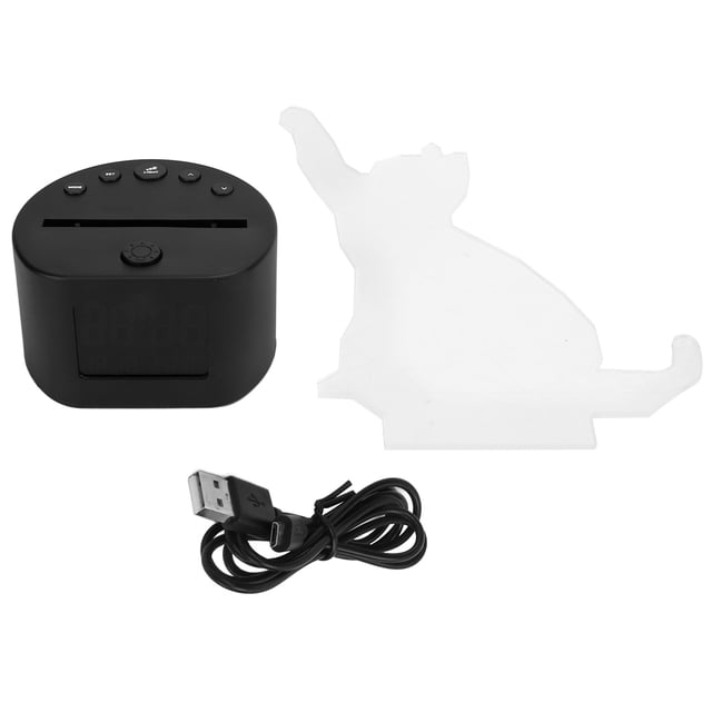 Acrylique Chat Nuit Lumière avec Base RGB Rétro-Éclairage Coloré Gradation LED Nuit Lumière avec Fonction Snooze 9 Sonneries pour la Maison