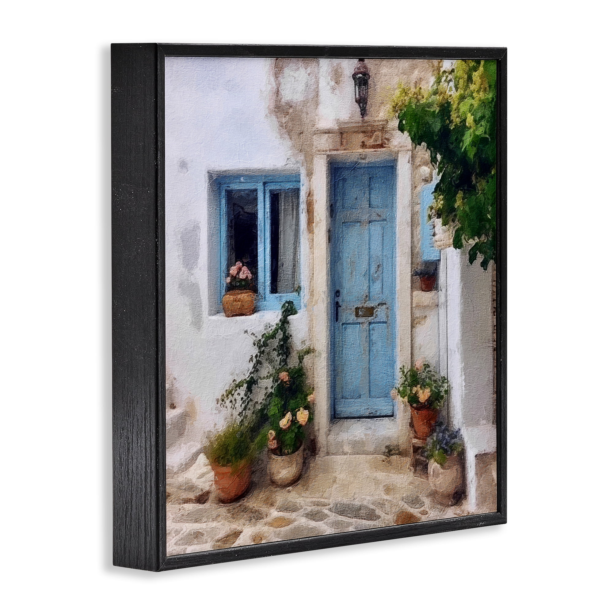 Stupell Industries Greek Door Architecture Town & City Painting Black Framed Art Print Wall Art, 24 x 24