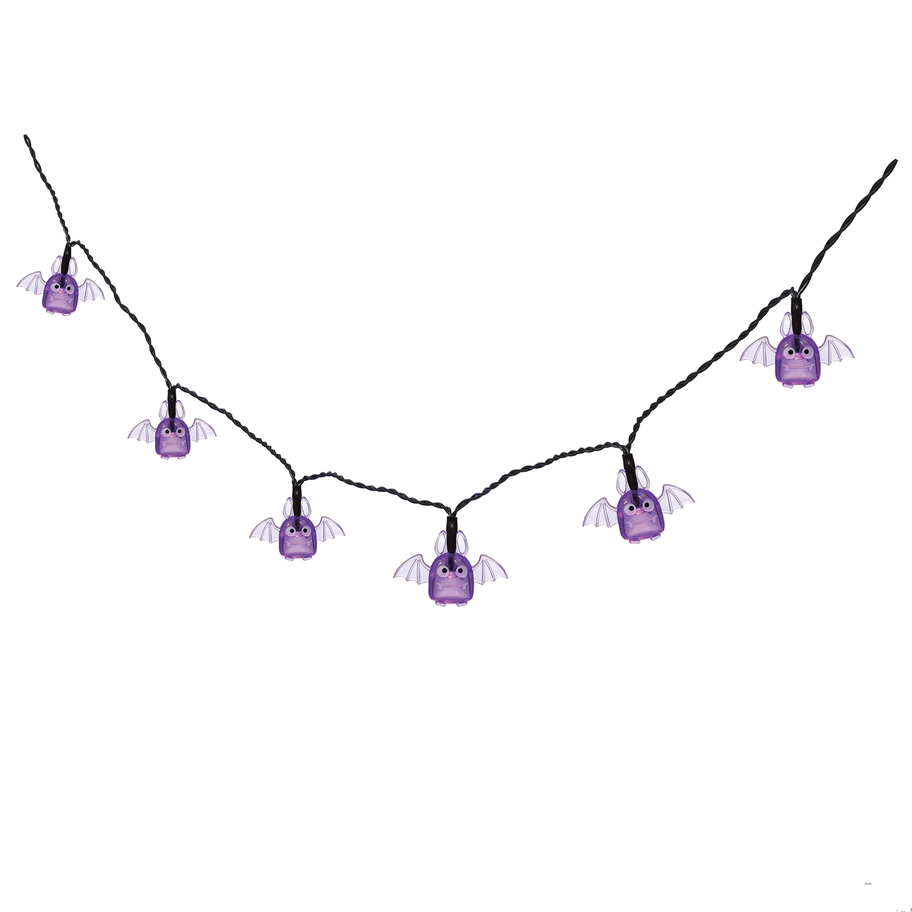 Indoor 10-Count Battery-Operated LED Bat String Lights, Purple, 3', Halloween by Way To Celebrate