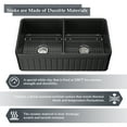 thumbnail image 3 of 33" x 18" Black Fireclay Farmhouse Double Bowl Kitchen Sink with Basket Strainer and Bottom Grid 88 Lb, 3 of 7