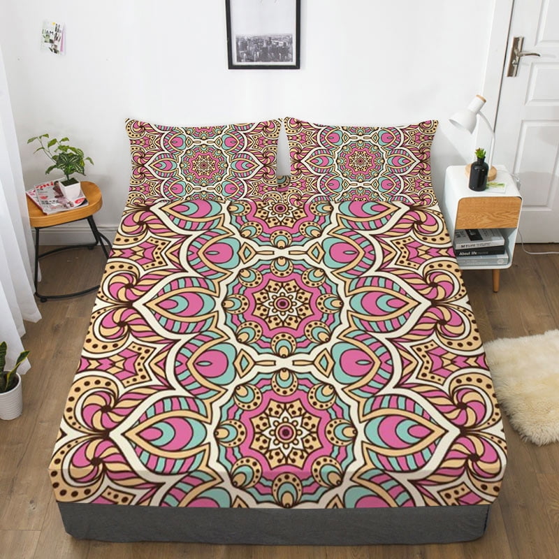 Fitted Sheets Bedding Cover Set Home Bedclothes 3D Bohemia printed Vintage Bedspreads ,Twin (39