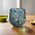 thumbnail image 2 of Hand Blown Stemless Wine Glass | Blue Green Confetti Design (Setof6), 2 of 5