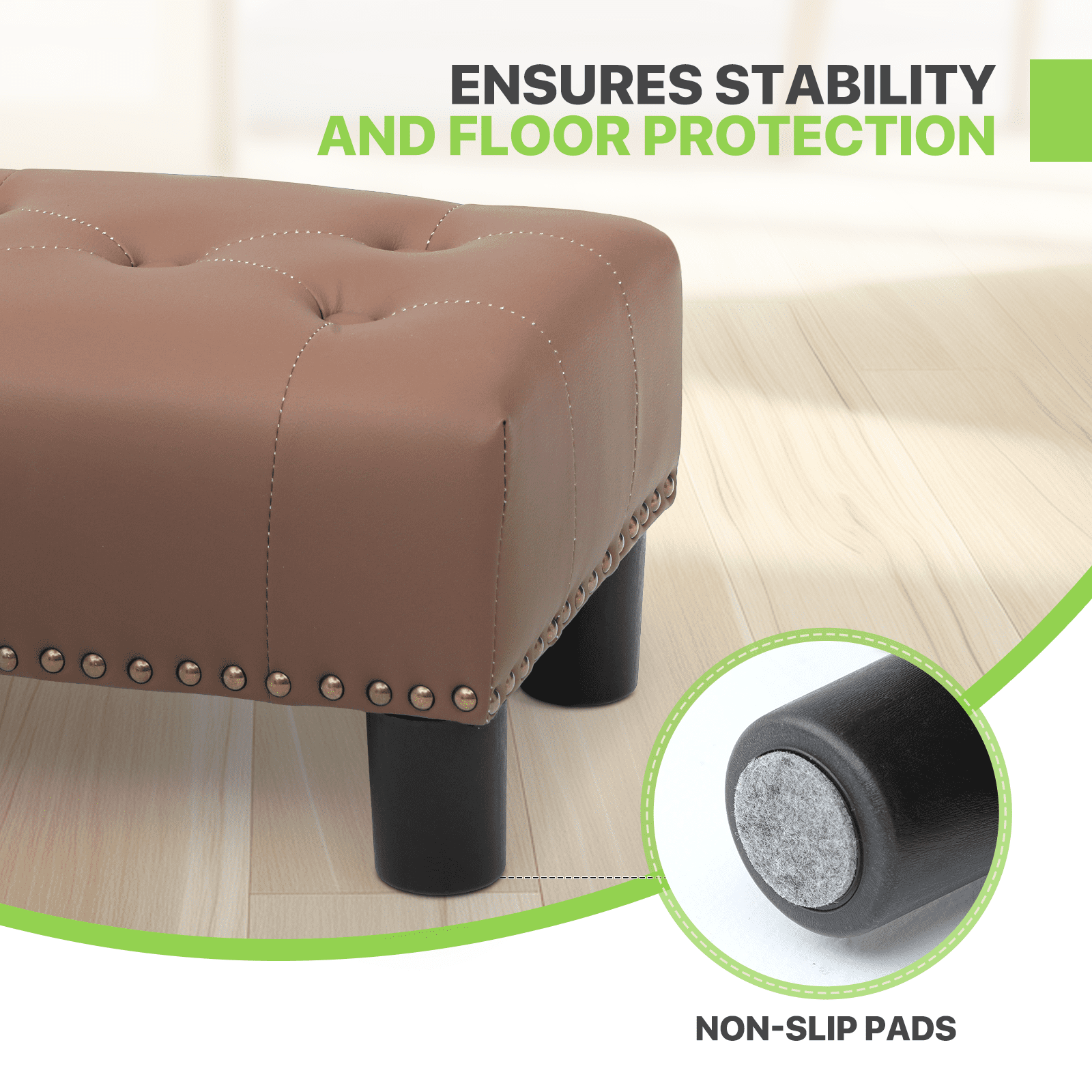Magshion Foot Stool Ottoman with Padded Seat, Modern PU Leather Footrest, Rectangular Seat Stool, Brown