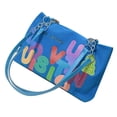 thumbnail image 2 of Canvas Shoulder Bag Fashionable Letter Design Large Capacity Women Shoulder Bag Handbag Blue Free Size, 2 of 8