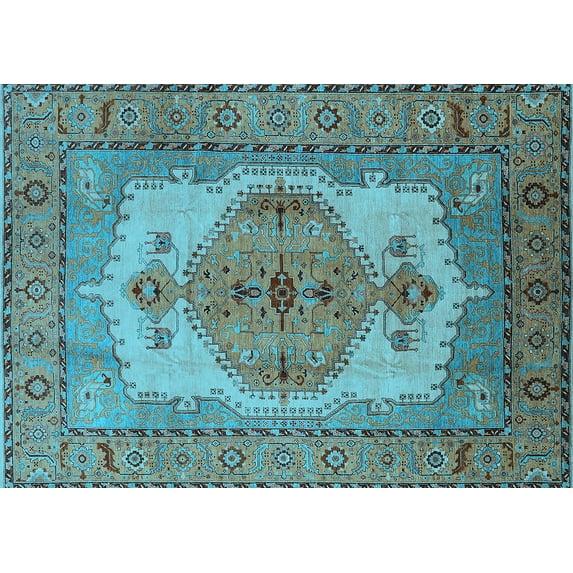 Ahgly Company Indoor Rectangle Oriental Light Blue Industrial Area Rugs, 4' x 6'