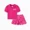 Bright Pink, variant on Barbie Girls 2 Piece Outfit Set Rib Knit Polo Shirt Puff Sleeve Ruffle Tiered Allover Print Skirt Sizes 4-5Y