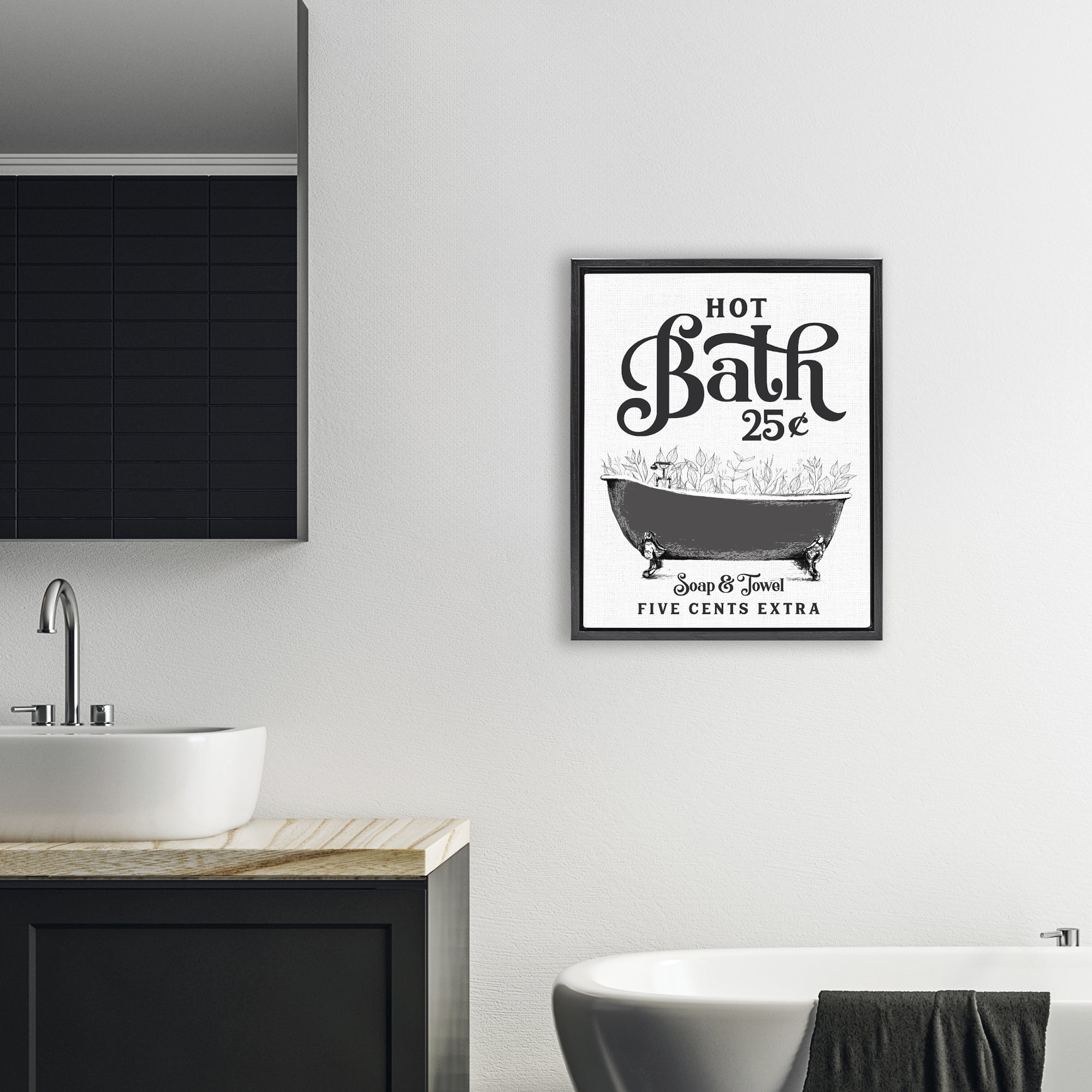 Hot Bath with Bubbles Black Framed Floater Canvas Wall Art, design by Lettered and Lined