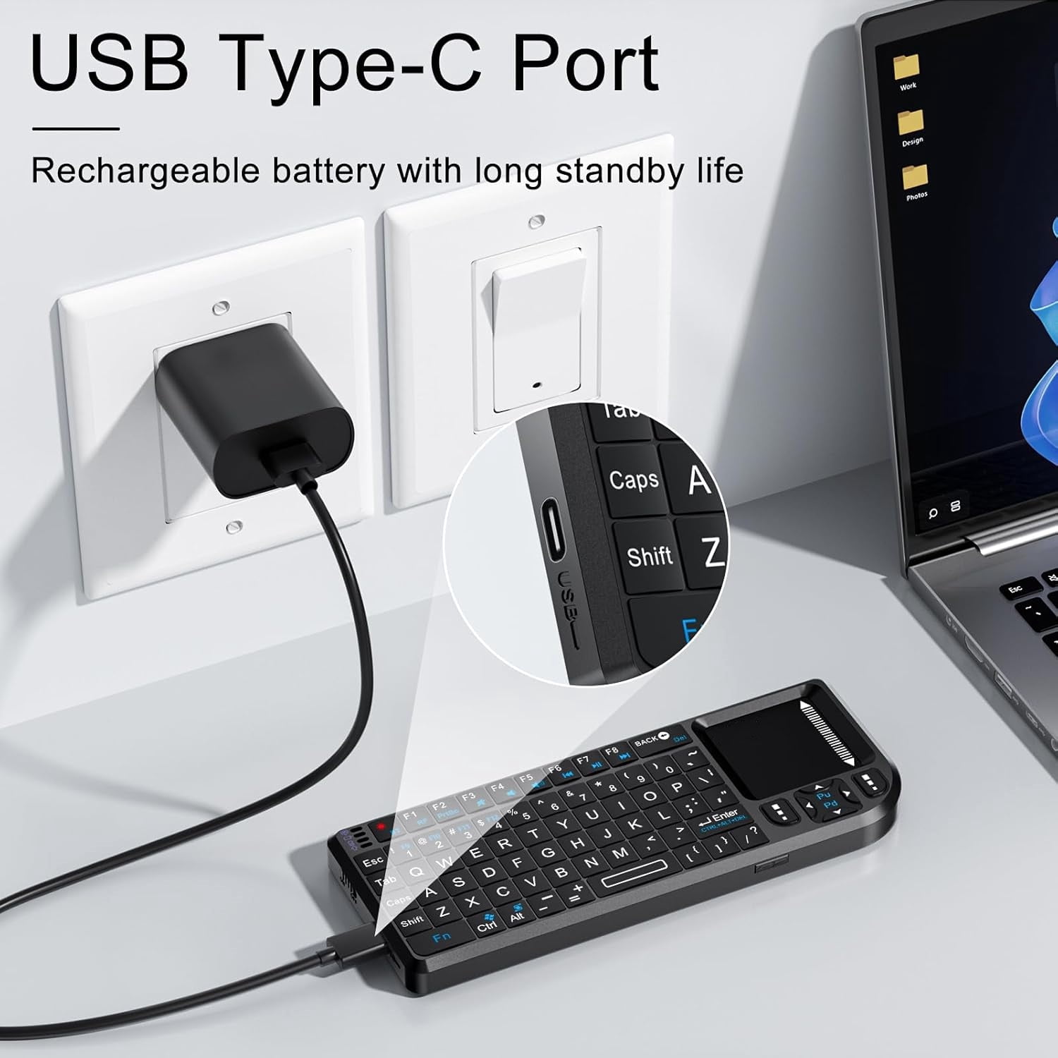Mini Wireless Keyboard, Handheld Bluetooth Keyboard with Sensitive Touchpad, 2.4G/Bluetooth 5.1 Dual Mode Rechargeable Portable, for Smart TV/PC/Tablet/Phone, Suitable for Travel, Office and Home Use