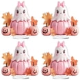 thumbnail image 2 of Clearance | Set of 4 Acrylic Pink Ghost Halloween Desktop Decoration with Pumpkin Bow, 2 of 5