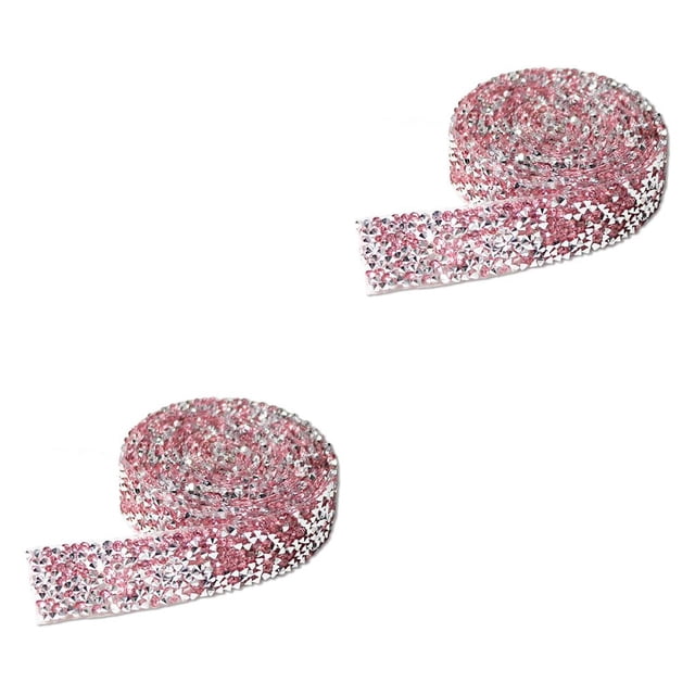 Injueey Pegatinas ostentosas, cinta embellecedora, arreglo ligero, cuentas de decoración, tira de taladro llamativa para adorno de automóvil, Rosa 1 Código 2.5 cm 2Conjunto